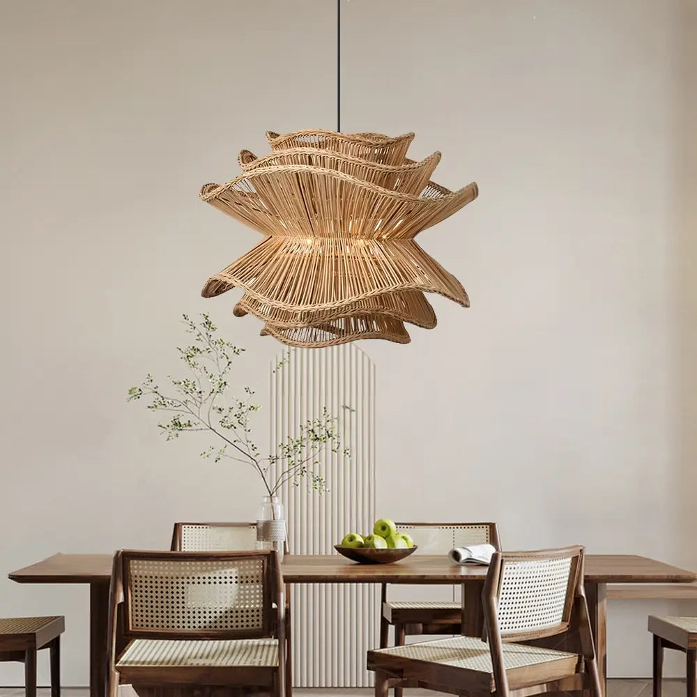 Flower Rattan Pendant Light Wicker Lampshade Chandelier Secondary image