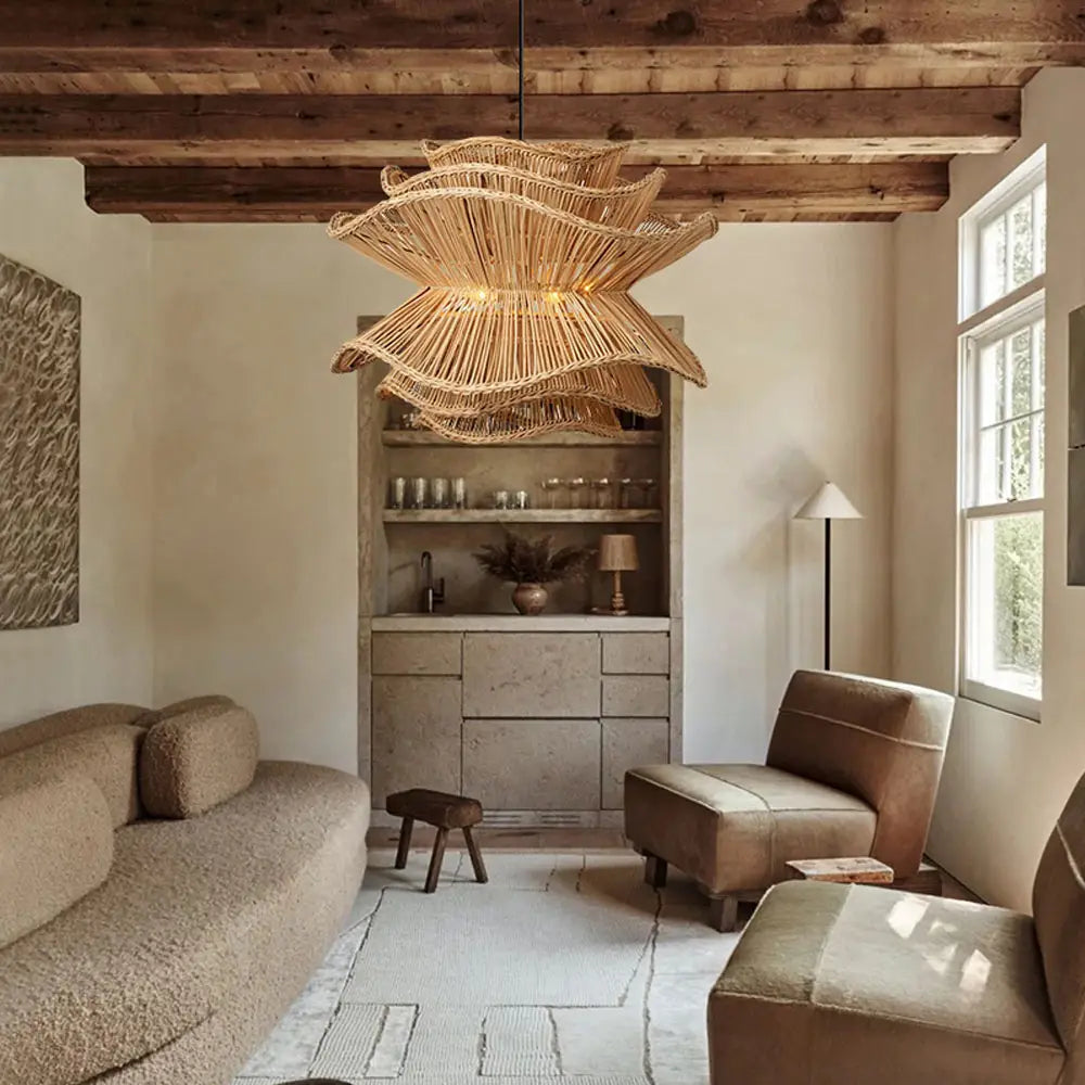 Flower Rattan Pendant Light Wicker Lampshade Chandelier