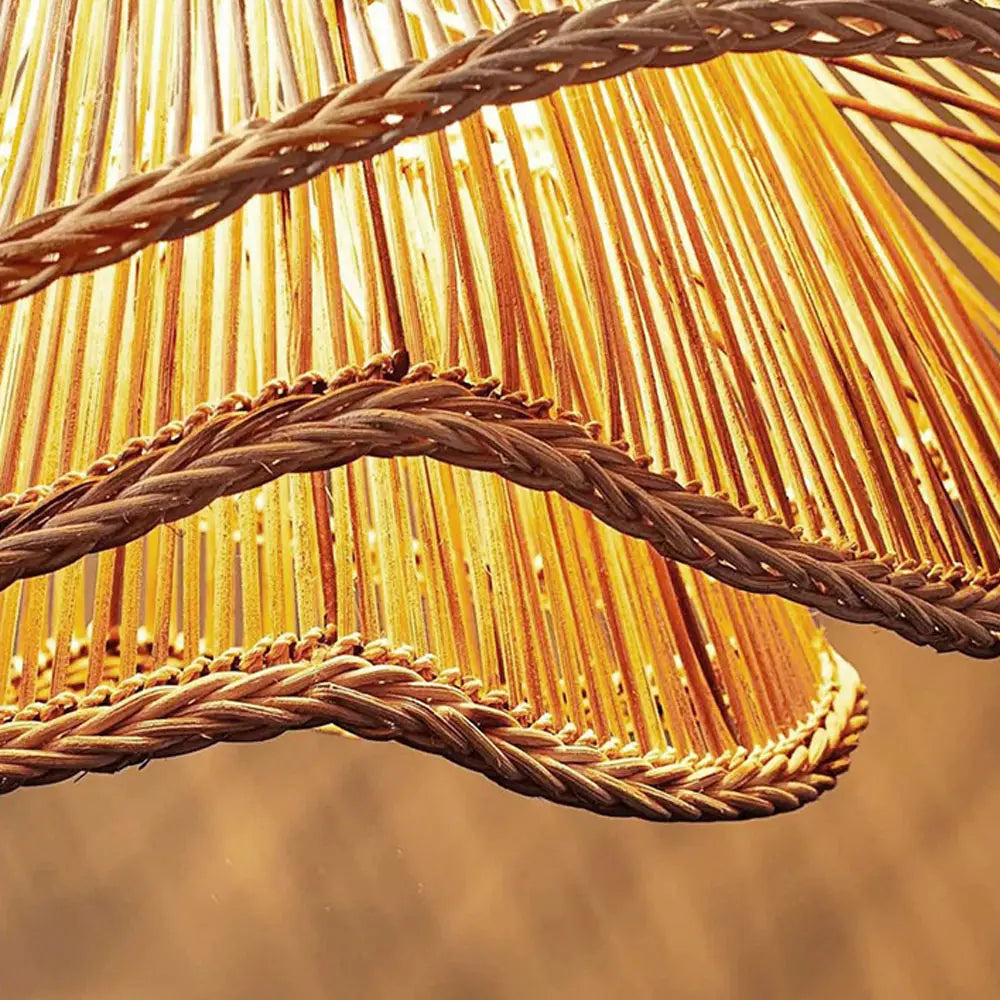 Flower Rattan Pendant Light Wicker Lampshade Chandelier
