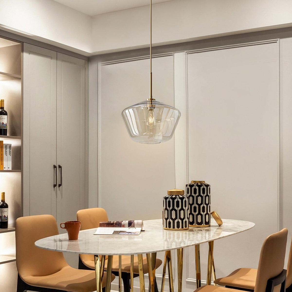 Modern Trapezoid Clear Glass Pendant Light Kitchen Island Lamp