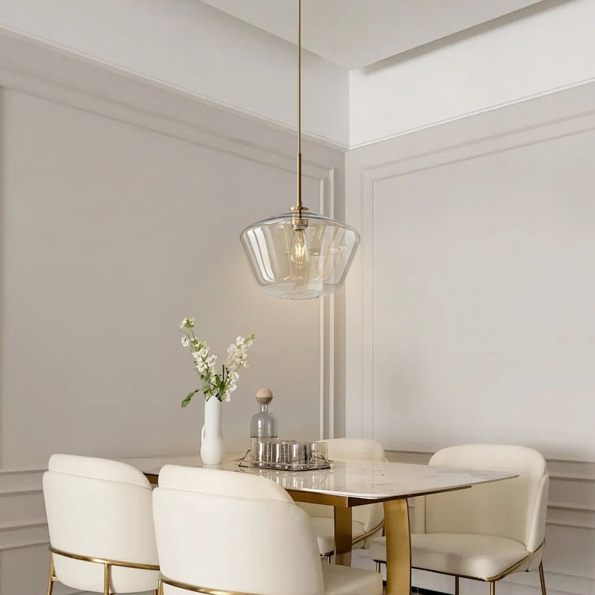 Modern Trapezoid Clear Glass Pendant Light Kitchen Island Lamp