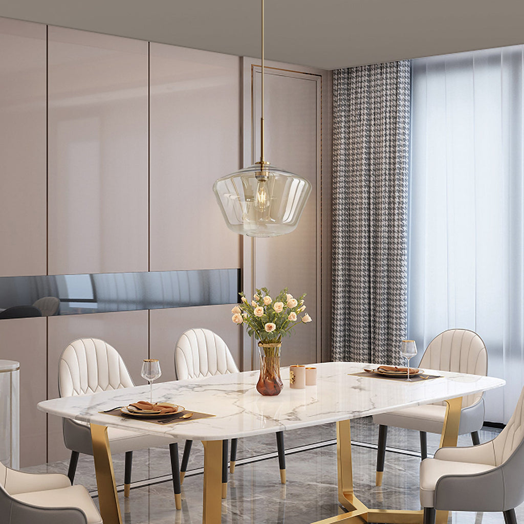 Modern Trapezoid Clear Glass Pendant Light Kitchen Island Lamp