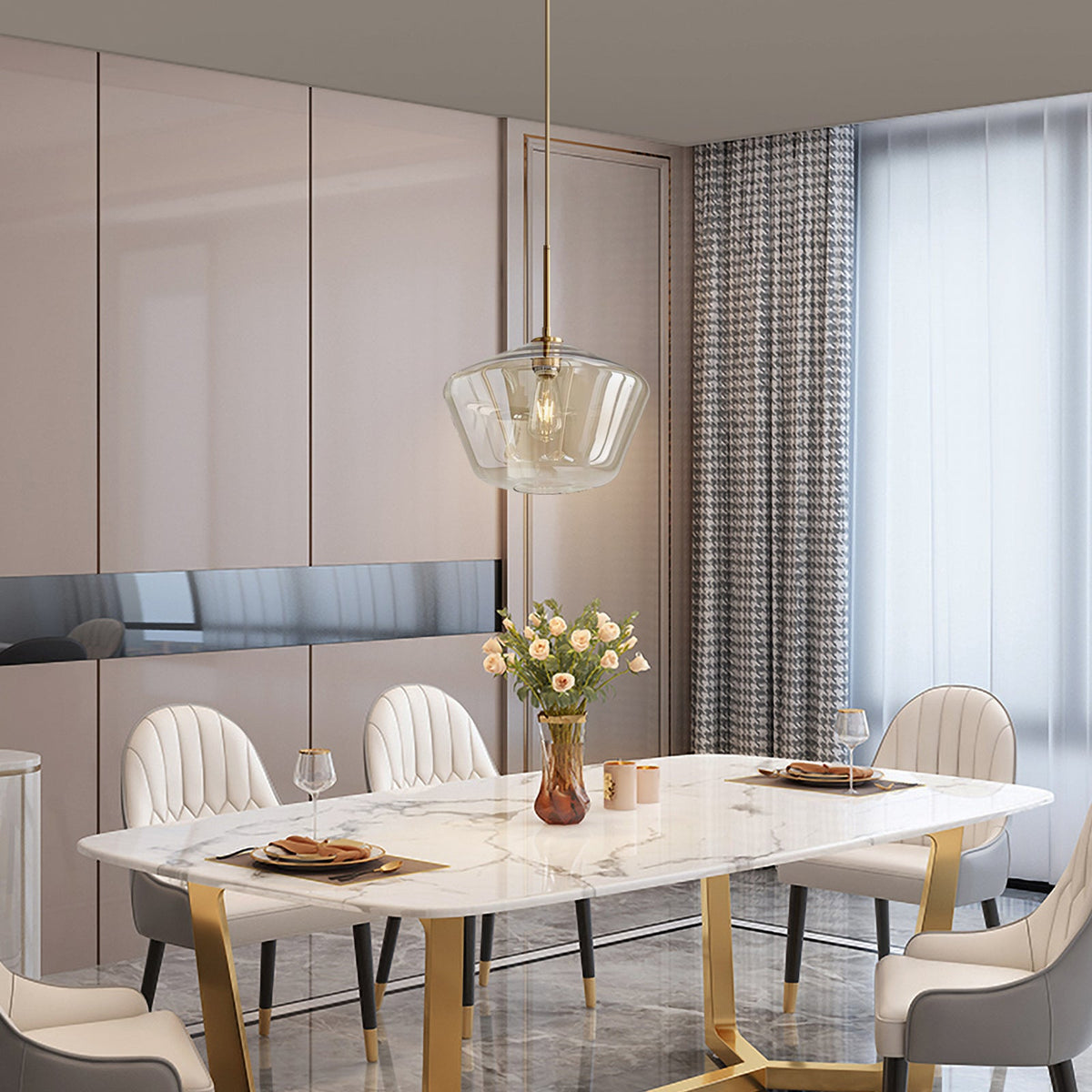 Modern Trapezoid Clear Glass Pendant Light Kitchen Island Lamp