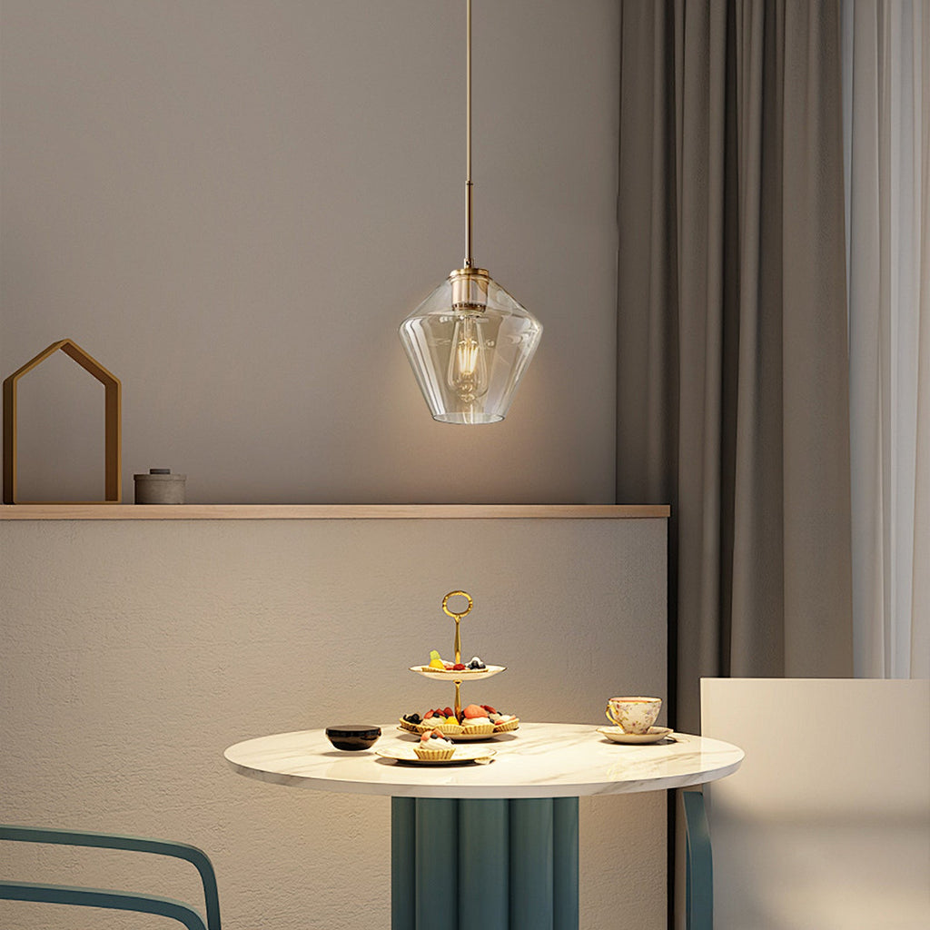 Modern Trapezoid Clear Glass Pendant Light Kitchen Island Lamp