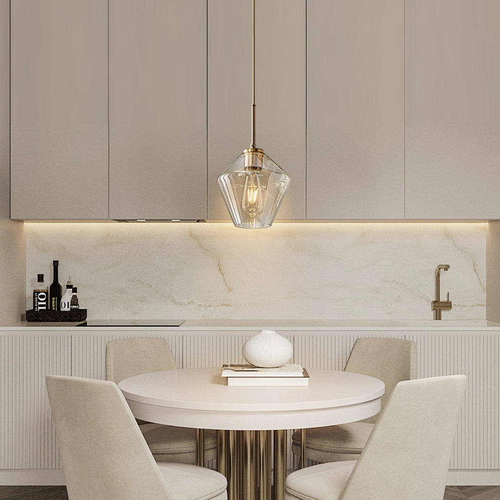 Modern Trapezoid Clear Glass Pendant Light Kitchen Island Lamp