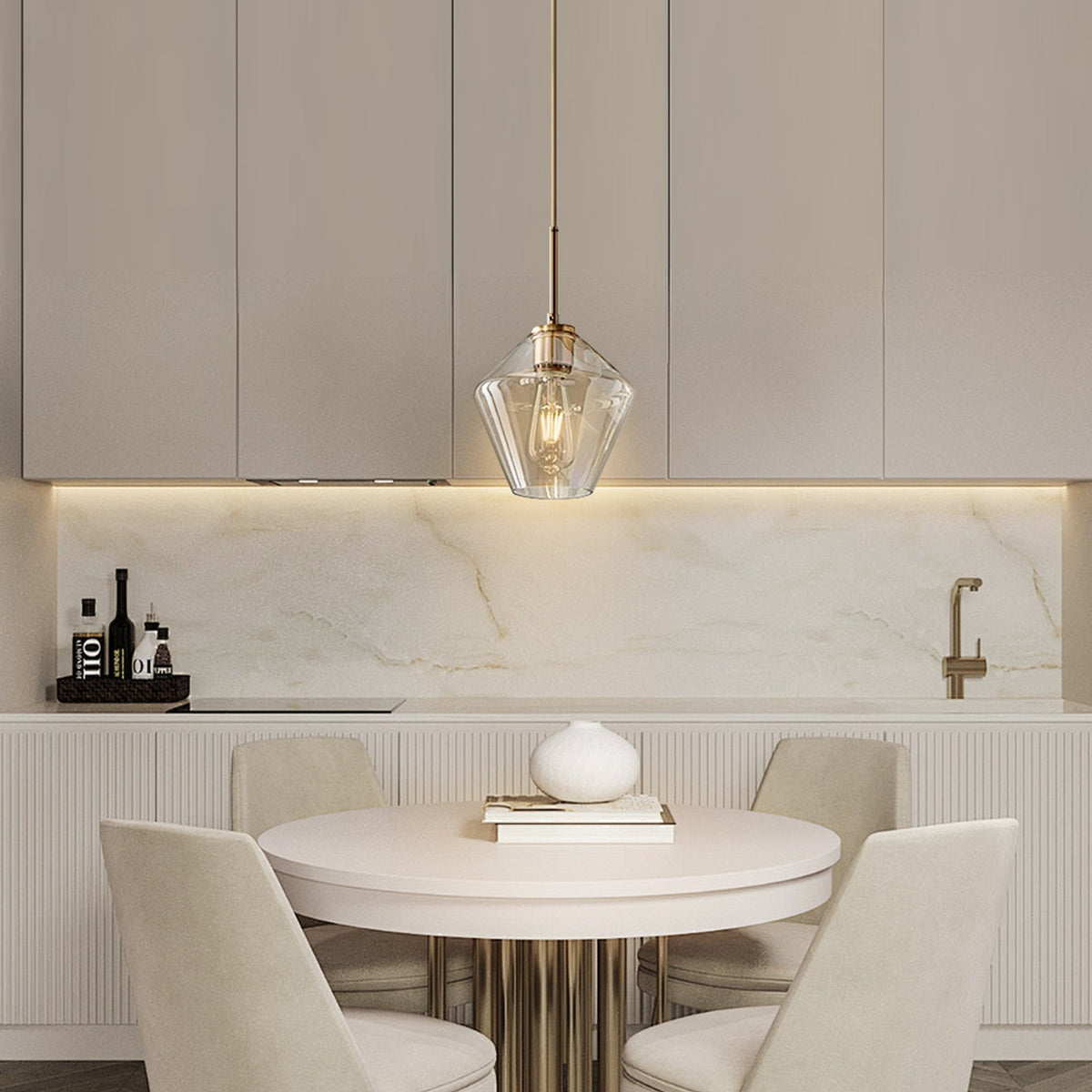 Modern Trapezoid Clear Glass Pendant Light Kitchen Island Lamp