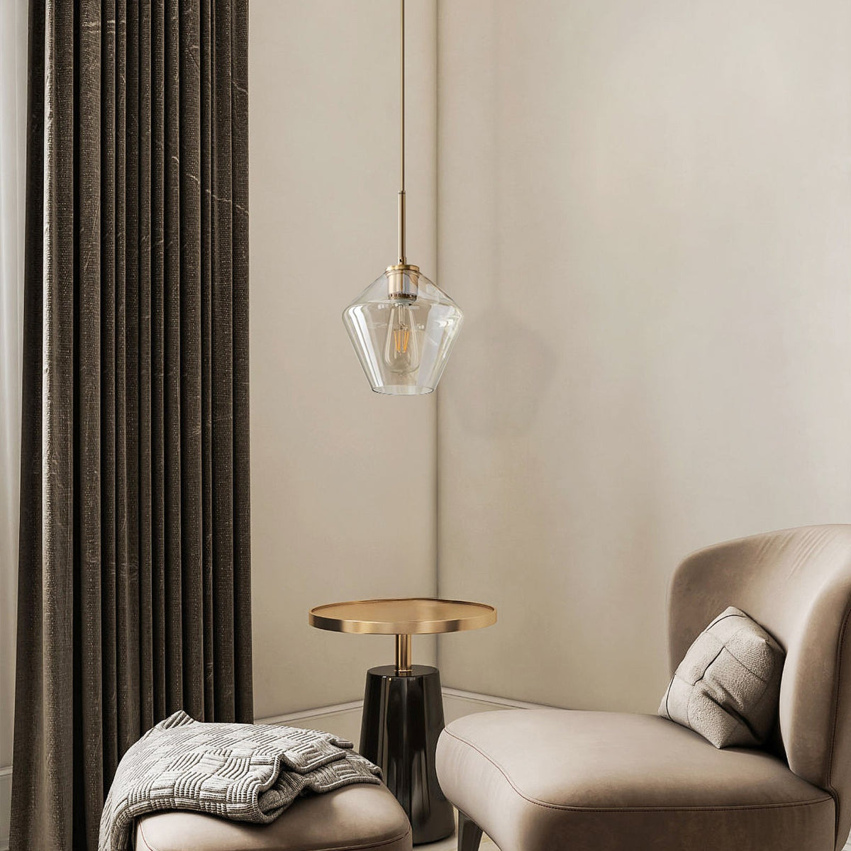 Modern Trapezoid Clear Glass Pendant Light Kitchen Island Lamp
