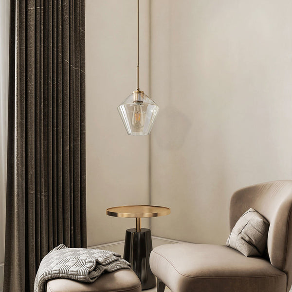 Modern Trapezoid Clear Glass Pendant Light Kitchen Island Lamp