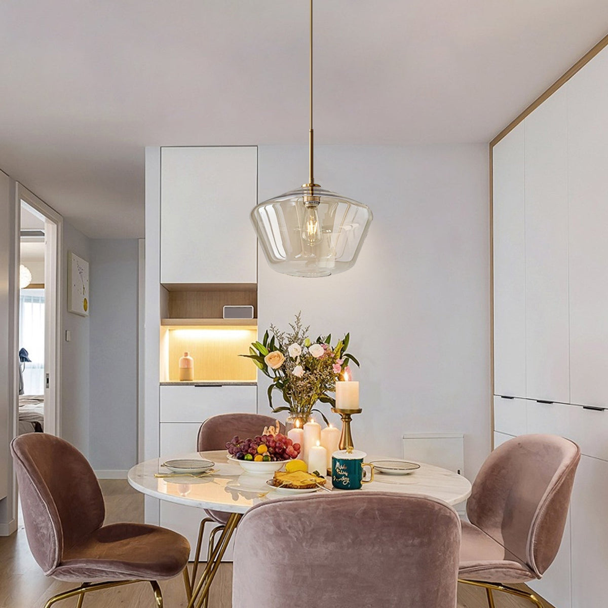 Modern Trapezoid Clear Glass Pendant Light Kitchen Island Lamp Main image