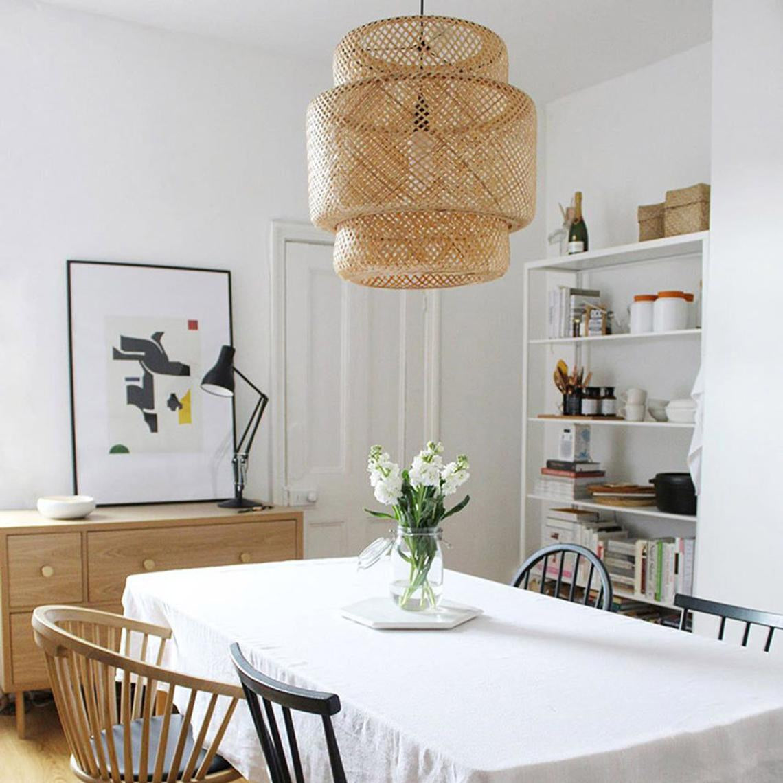Creative Bamboo Pendant Light Woven Wicker Lampshade Chandelier Secondary image