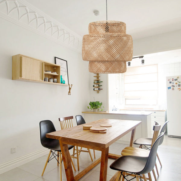 Creative Bamboo Pendant Light Woven Wicker Lampshade Chandelier