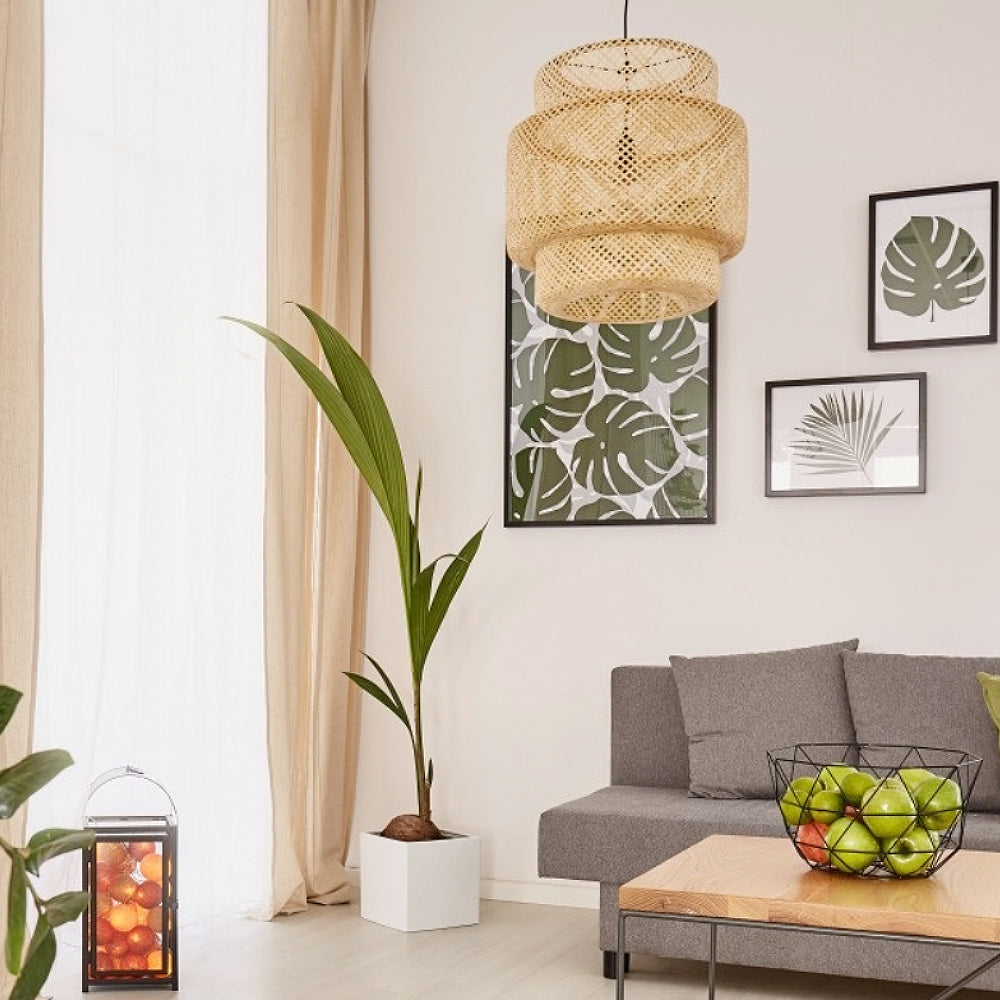 Creative Bamboo Pendant Light Woven Wicker Lampshade Chandelier