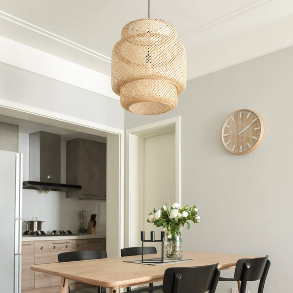 Creative Bamboo Pendant Light Woven Wicker Lampshade Chandelier