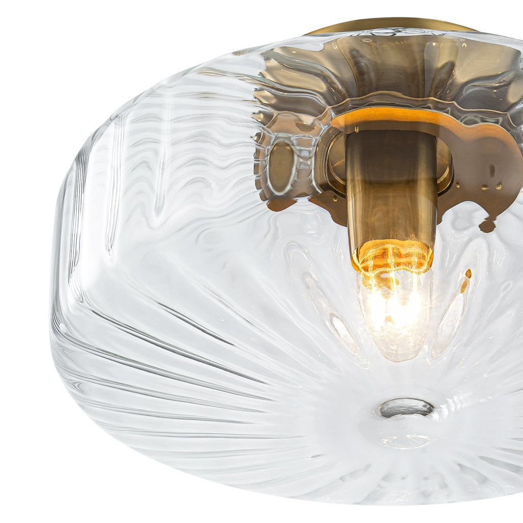 Vintage Amber Ribbed Glass Flush Mount Art Deco Ceiling Light