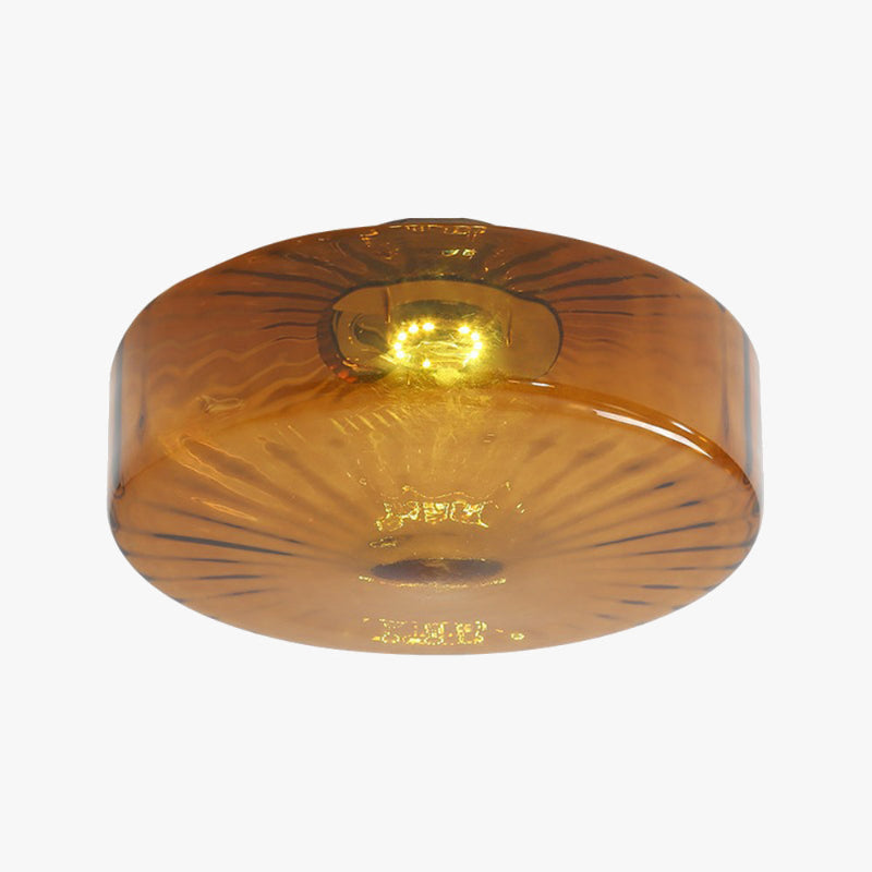 Vintage Amber Ribbed Glass Flush Mount Art Deco Ceiling Light