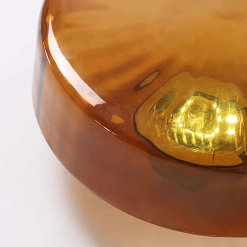 Vintage Amber Ribbed Glass Flush Mount Art Deco Ceiling Light