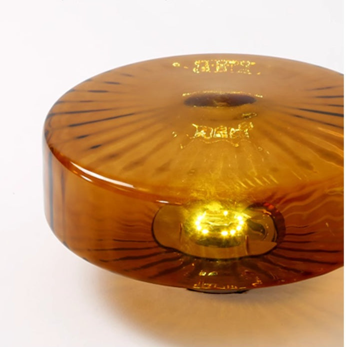 Vintage Amber Ribbed Glass Flush Mount Art Deco Ceiling Light