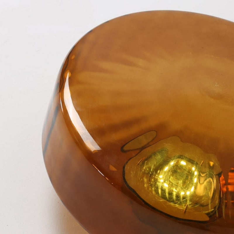 Vintage Amber Ribbed Glass Flush Mount Art Deco Ceiling Light