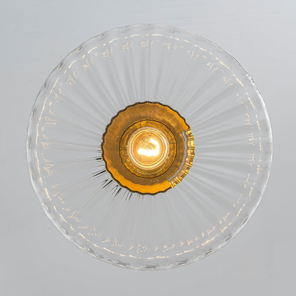 Vintage Amber Ribbed Glass Flush Mount Art Deco Ceiling Light