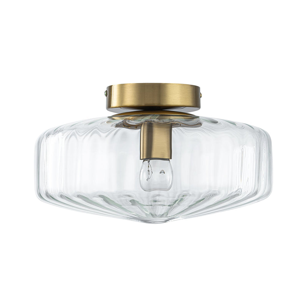 Vintage Amber Ribbed Glass Flush Mount Art Deco Ceiling Light
