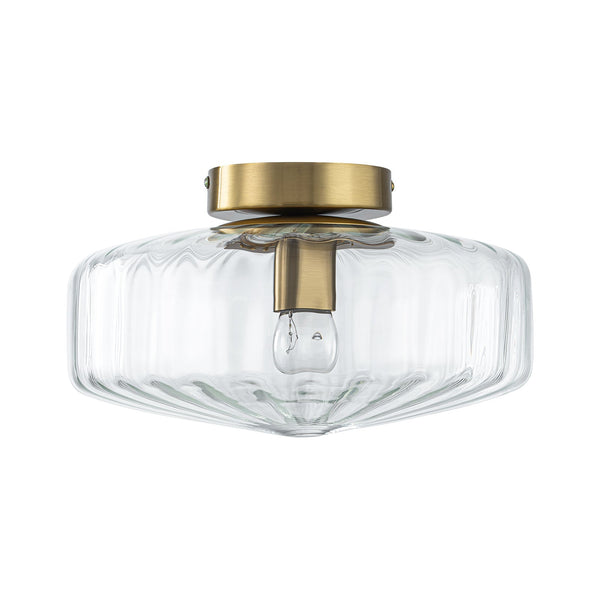 Vintage Amber Ribbed Glass Flush Mount Art Deco Ceiling Light