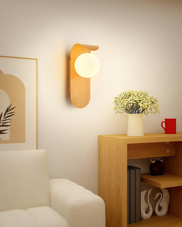 Mid-Century Walnut Glass Globe Wall Sconce Retro Bedside Wall Light