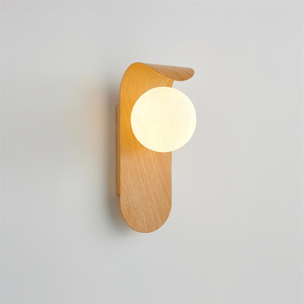 Mid-Century Walnut Glass Globe Wall Sconce Retro Bedside Wall Light