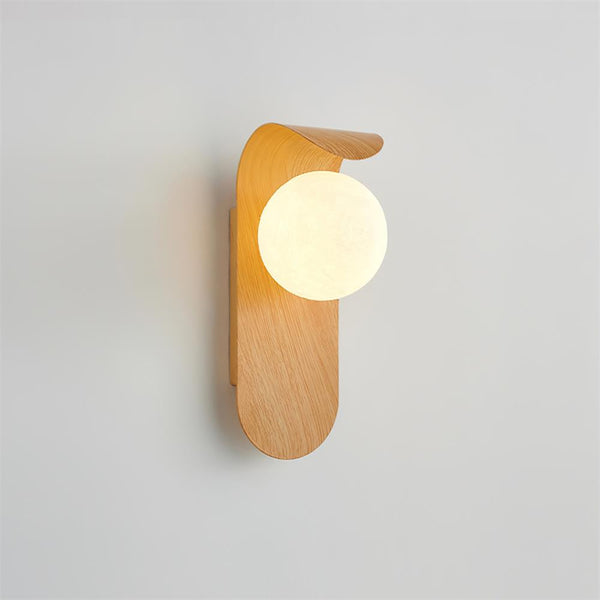 Mid-Century Walnut Glass Globe Wall Sconce Retro Bedside Wall Light