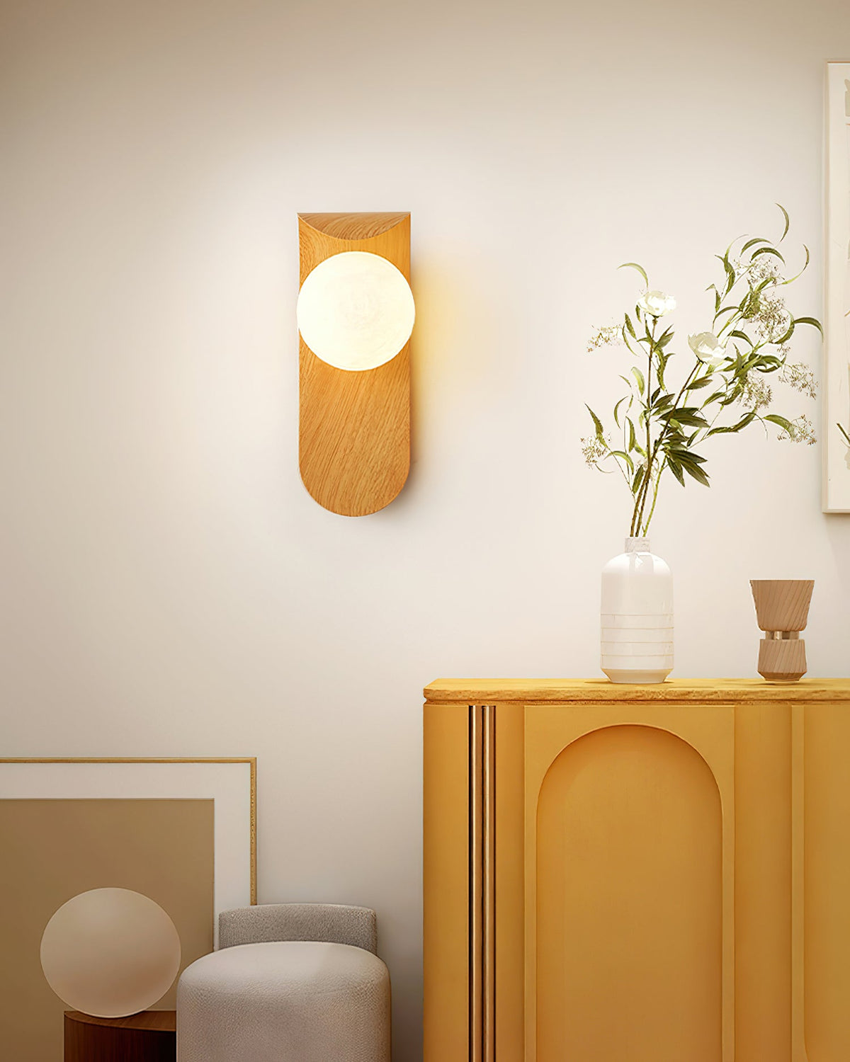 Mid-Century Walnut Glass Globe Wall Sconce Retro Bedside Wall Light