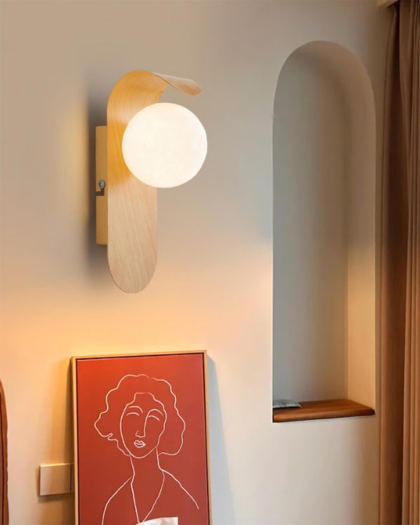 Mid-Century Walnut Glass Globe Wall Sconce Retro Bedside Wall Light