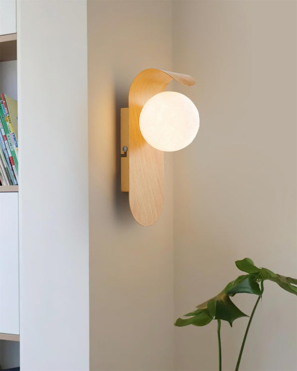 Mid-Century Walnut Glass Globe Wall Sconce Retro Bedside Wall Light