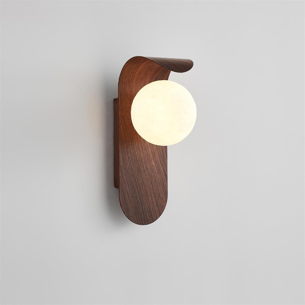Mid-Century Walnut Glass Globe Wall Sconce Retro Bedside Wall Light