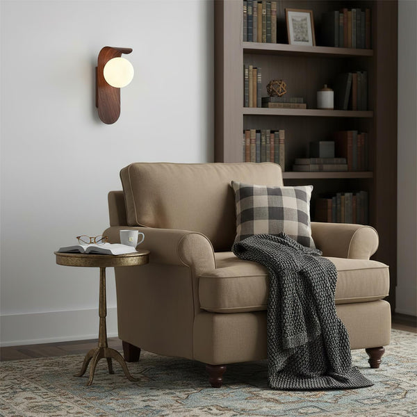 Mid-Century Walnut Glass Globe Wall Sconce Retro Bedside Wall Light