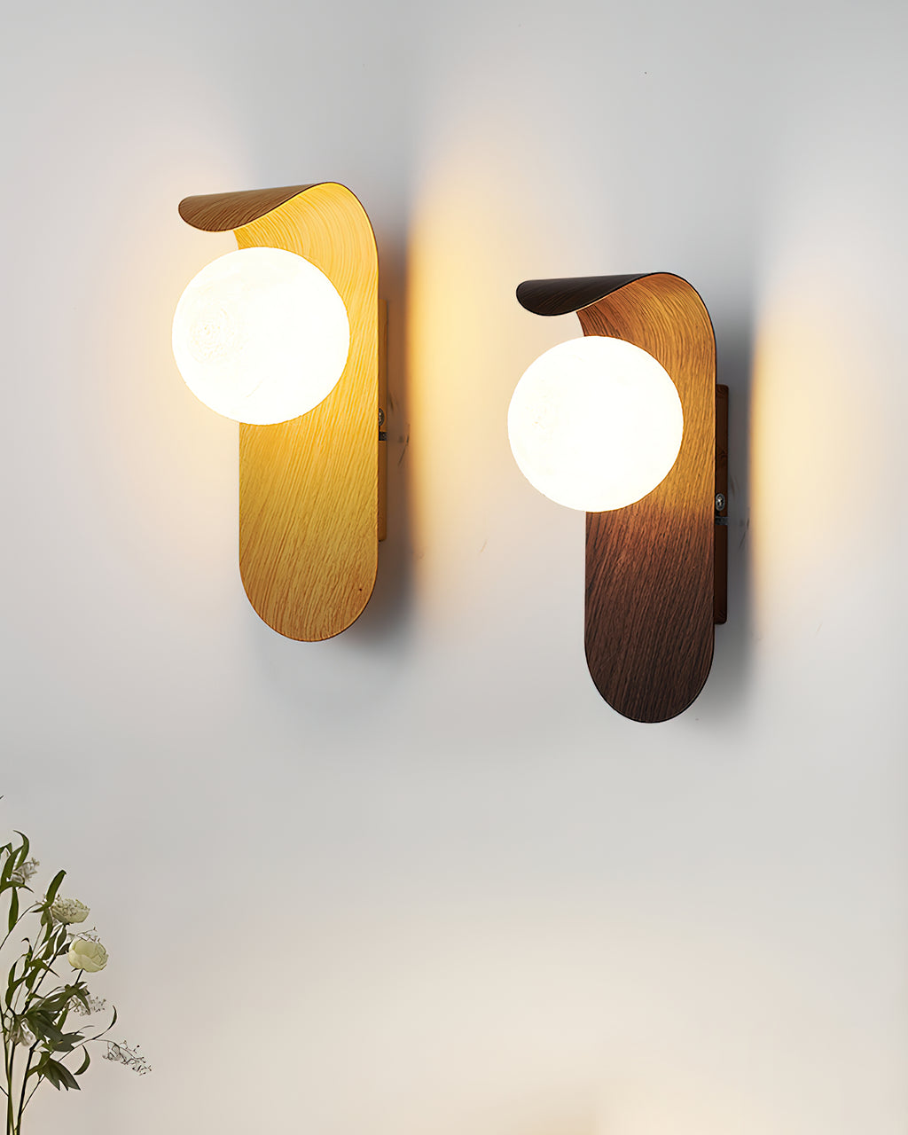 Mid-Century Walnut Glass Globe Wall Sconce Retro Bedside Wall Light
