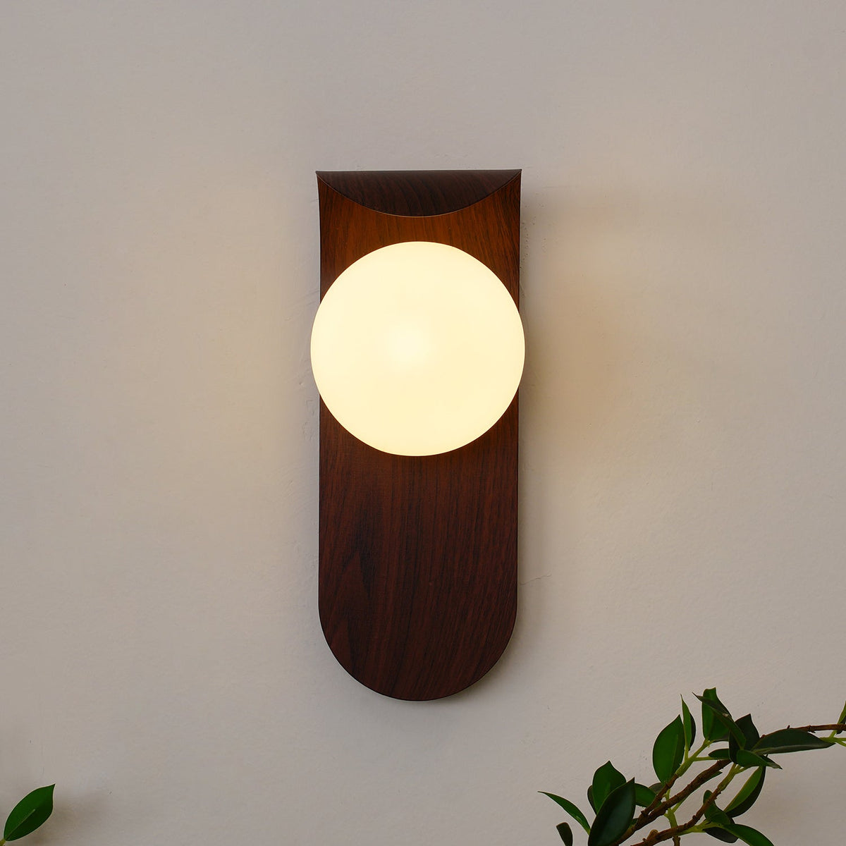 Mid-Century Walnut Glass Globe Wall Sconce Retro Bedside Wall Light