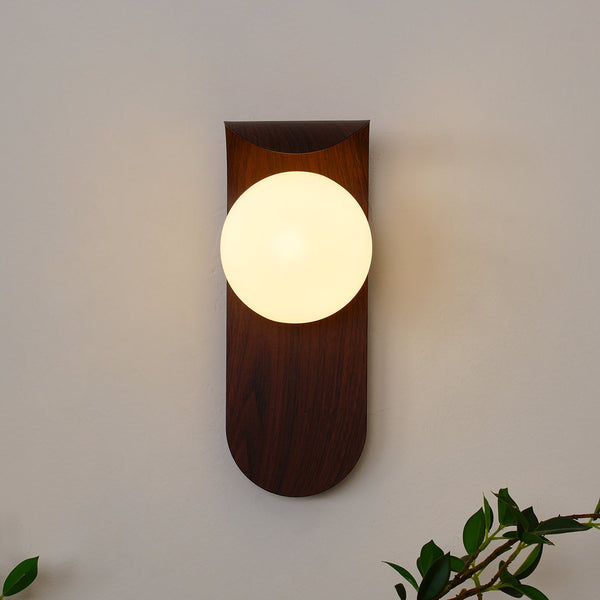Mid-Century Walnut Glass Globe Wall Sconce Retro Bedside Wall Light