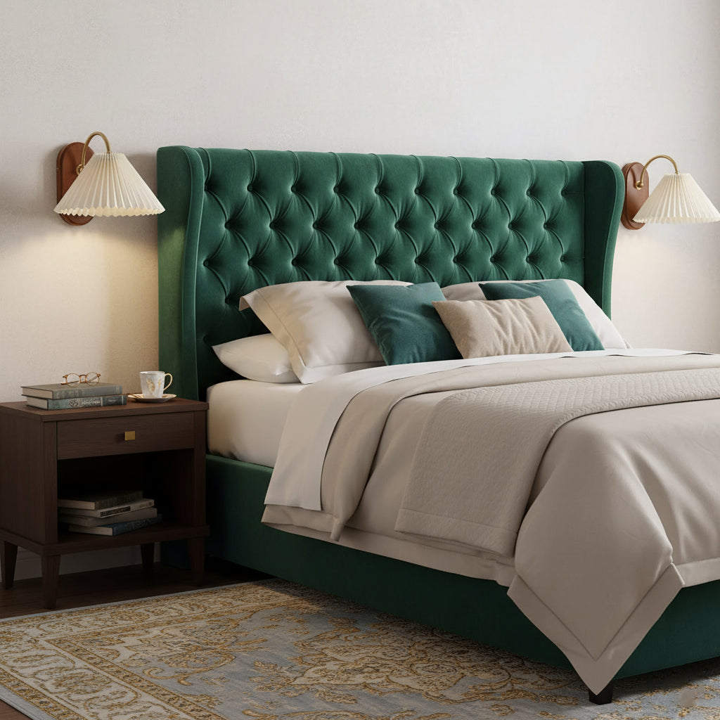 Plug-In Wall Lamp Pleated Fabric & Ash Wood Bedside Sconce