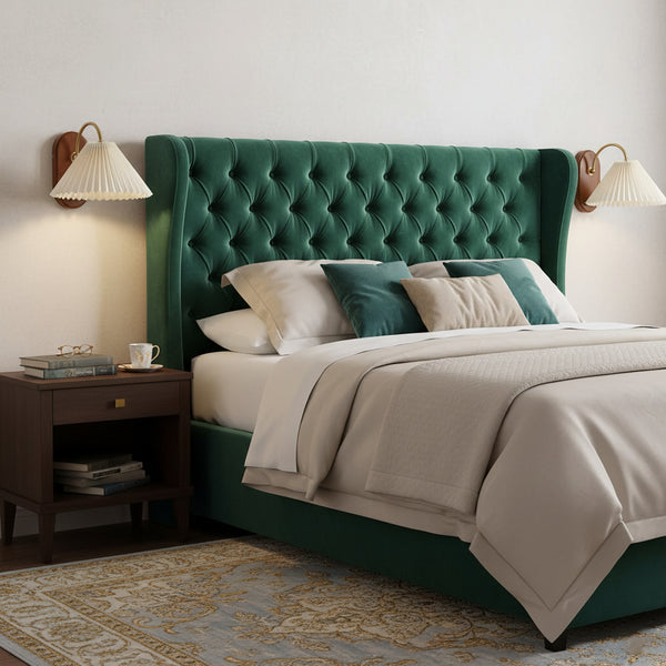 Plug-In Wall Lamp Pleated Fabric & Ash Wood Bedside Sconce