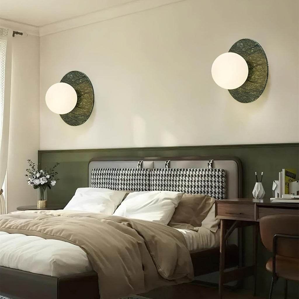 Gaia Green Marble Wall Lamp Opal Glass & Stone Wall Sconce