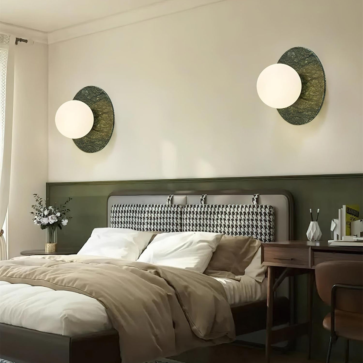 Gaia Green Marble Wall Lamp Opal Glass & Stone Wall Sconce