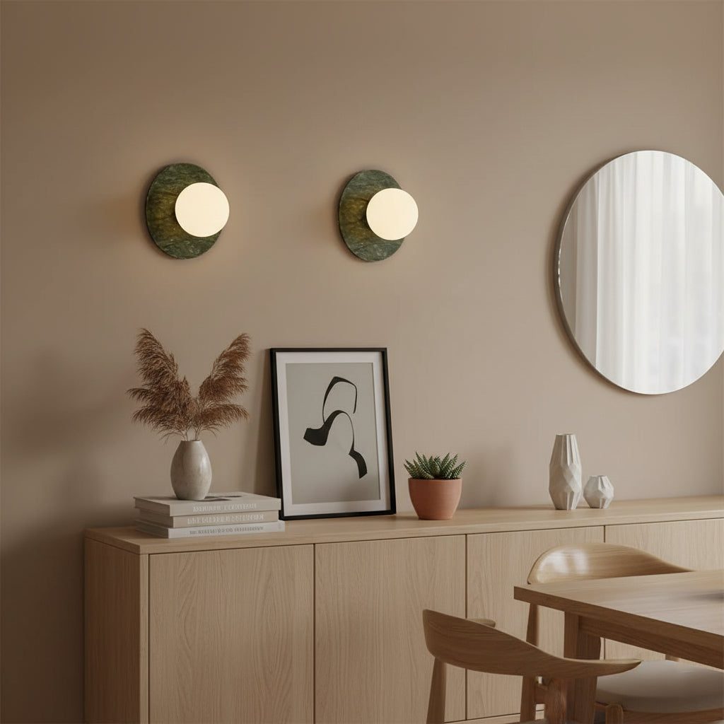 Gaia Green Marble Wall Lamp Opal Glass & Stone Wall Sconce