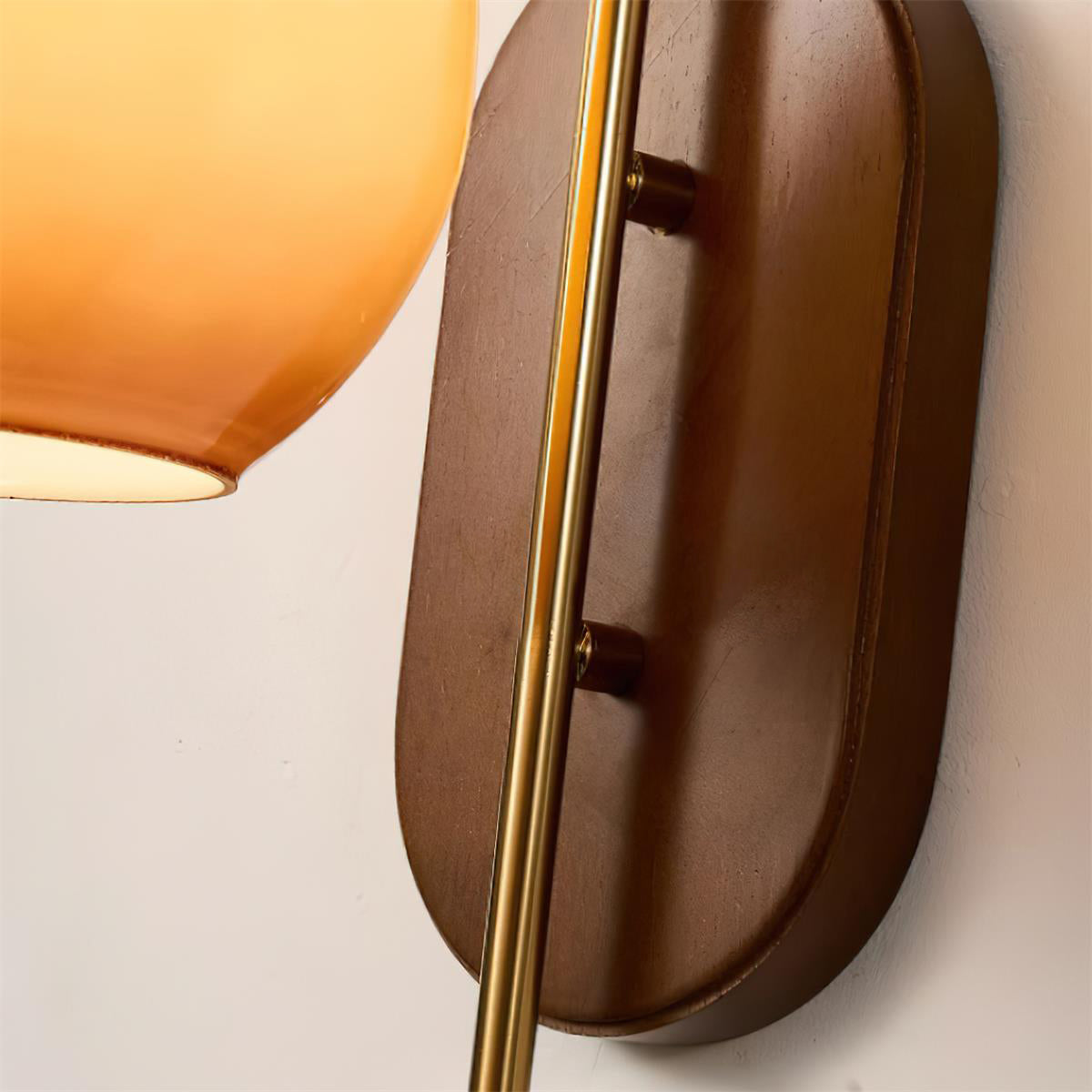 Amber Glass & Curved Brass Wall Sconce Vintage Vanity Light