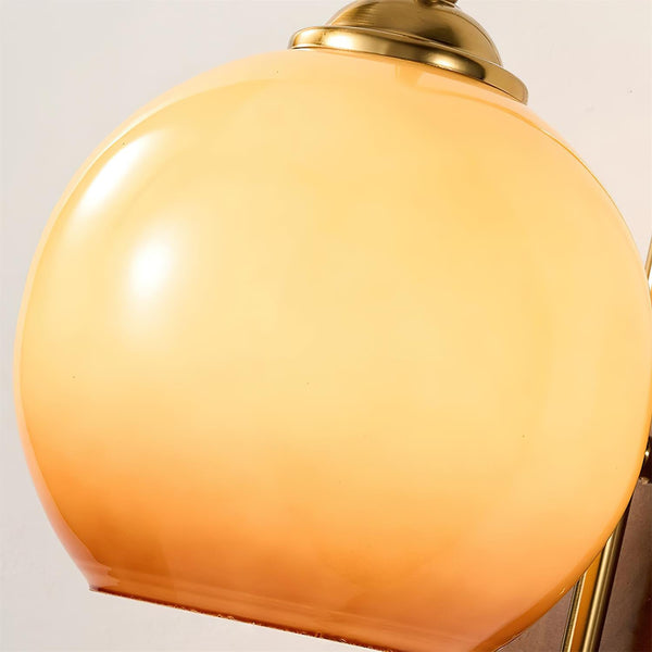 Amber Glass & Curved Brass Wall Sconce Vintage Vanity Light