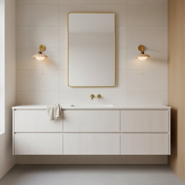 Yellow Travertine Wide-Brim Wall Sconce Natural Stone & Brass Lamp