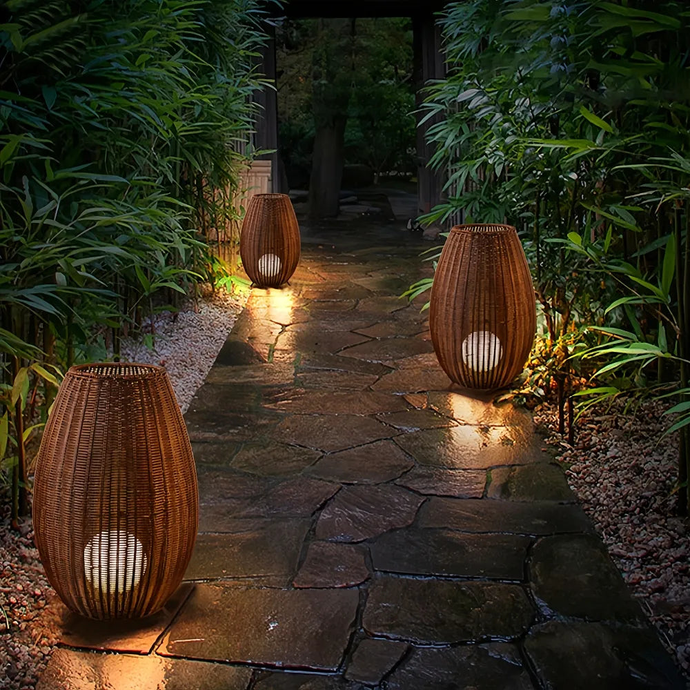 Outdoor Waterproof Rattan Lawn Floor Lamp Villa Courtyard Light