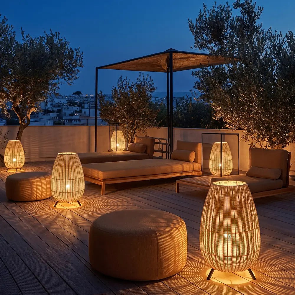 Outdoor Waterproof Rattan Lawn Floor Lamp Villa Courtyard Light