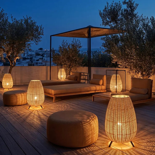 Outdoor Waterproof Rattan Lawn Floor Lamp Villa Courtyard Light