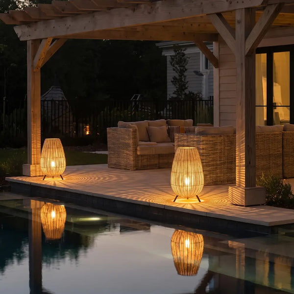 Outdoor Waterproof Rattan Lawn Floor Lamp Villa Courtyard Light