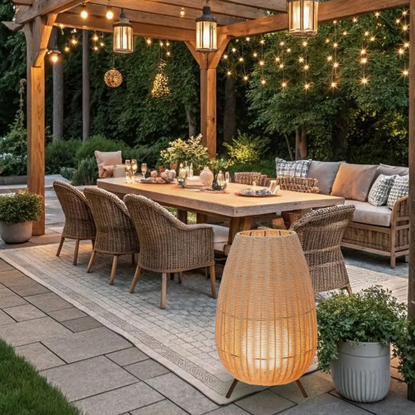 Outdoor Waterproof Rattan Lawn Floor Lamp Villa Courtyard Light