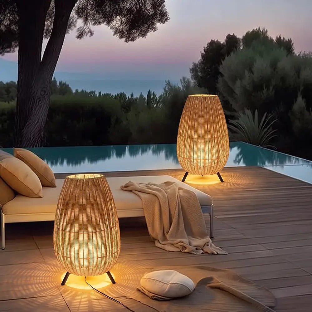 Outdoor Waterproof Rattan Lawn Floor Lamp Villa Courtyard Light